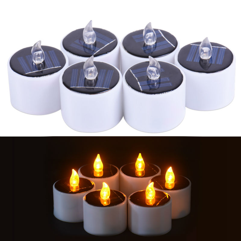 6 Pieces/Lot Type Yellow Flicker Solar Power LED Light Candles Flameless Electronic Solar LED Nightlight Solar Energy Candle