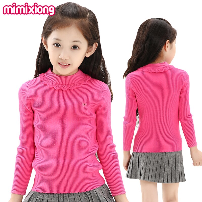 Little Girls Turtlenecks Sweaters Autumn Outwear Cotton Kids Knitted Pullovers Winter Thermal Children Knitwear Coat Full Sleeve