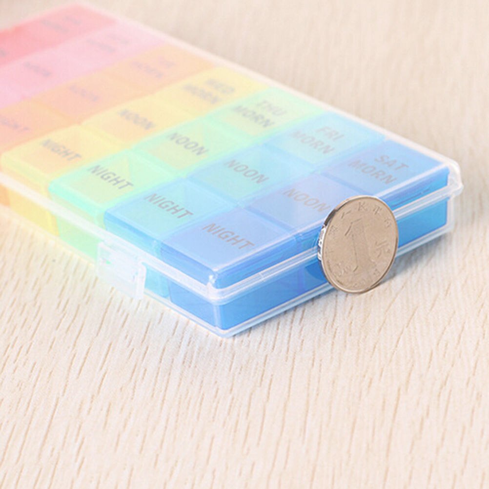 7 dages pille medicin tablet pilleæske dispenser arrangør taske 21 rum pille æske flerfarvet beholder til medicin