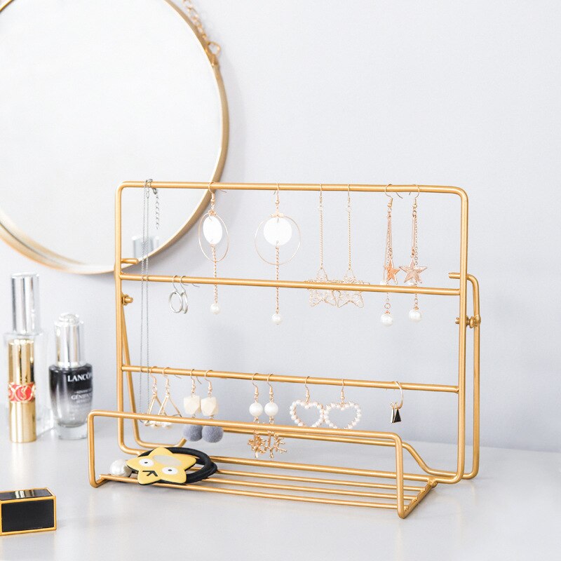 Eenvoudige make-up organizer met ijzeren kunst, grote capaciteit sieradenhouder, cosmetische organizer, oorbellen-armband display organizer