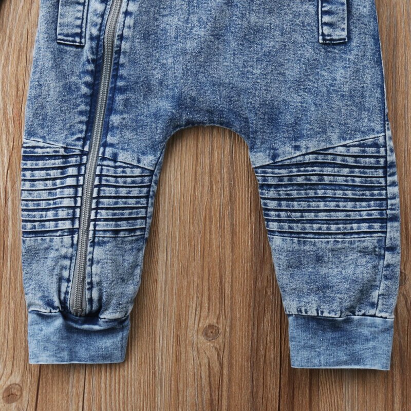 0-3Y Toddler Baby Boys Casual Romper Clothes Long Sleeve Zipper Denim Blue Hooded Solid Jumpsuits Outfit Autumn Winter