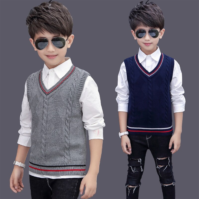 Children's Waistcoats Spring Autumn Kids Knitted Vests Cotton For School Boys 120-170 Kids Clothes