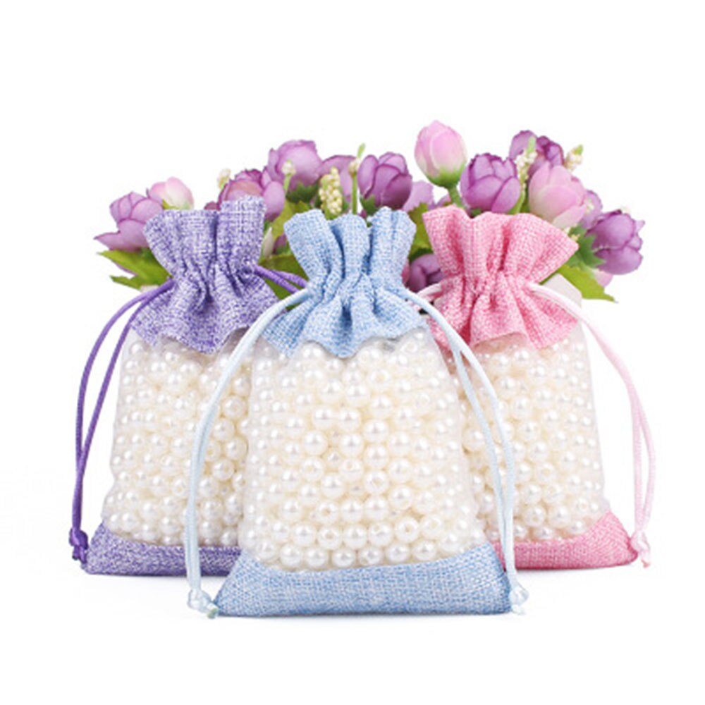 2Pcs/lot Linen Bag Organza Bag Stitching Drawstring Bag Jewelry Packaging Bags Wedding Party Pouches