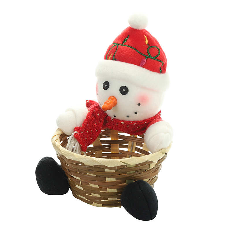 Christmas Candy Holder Basket with Plush Doll Festival Rattan Party Snack Fruit Storage Container Home Ornament MAZI888