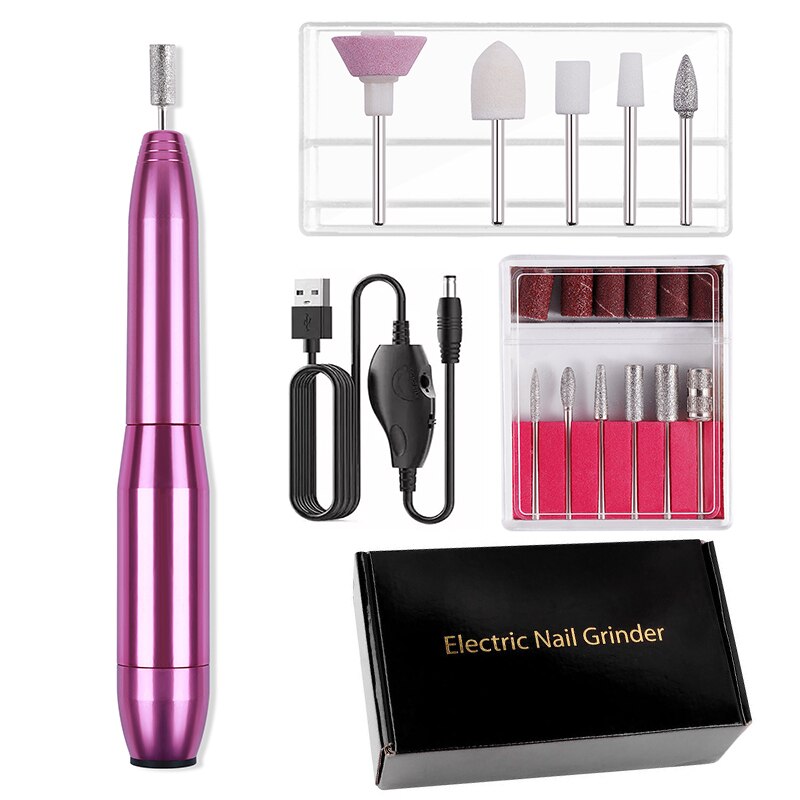 Elektrische Manicure Boor Usb Boormachine Voor Nagels Accessoires Nail Apparatuur Professionele Nagelvijl Set Molen Alle Cutter Art: Red