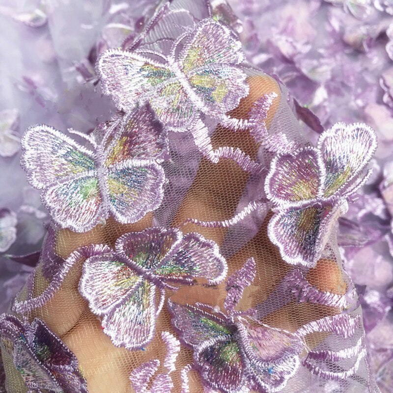 Black light purple blue butterfly Chiffon Fabric Cloth Wedding dress evening dress dress Clothing fabric Embroidered fabric