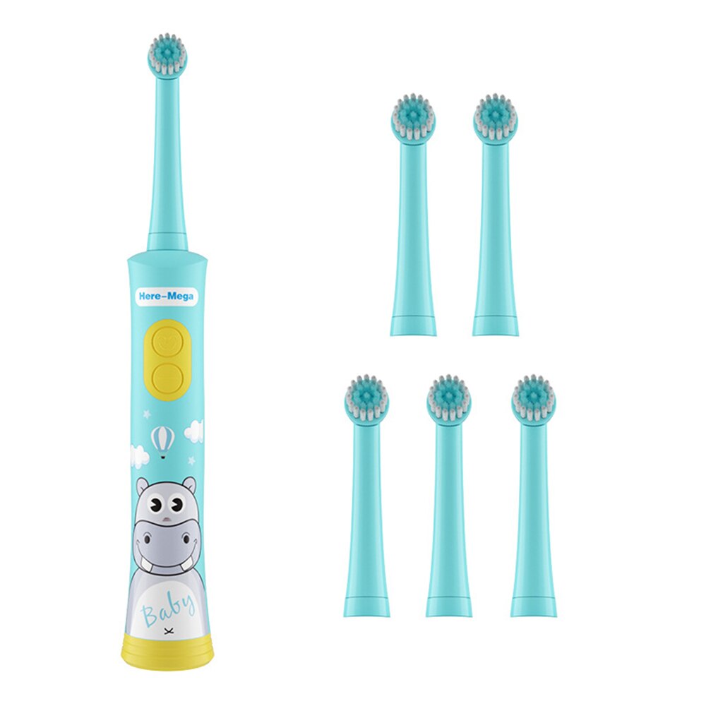 Cepillo de dientes eléctrico de HERE-MEGA para niños, cepillo de dientes automático para niños, cepillo de dientes de bebé con rotación Musical, resistente al agua: R01x blue 6 heads