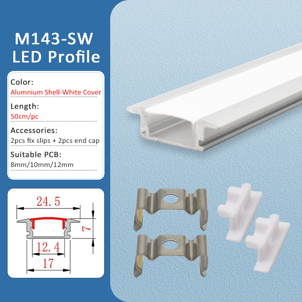 LED Strip Aluminum Profile 50CM Recessed Surface Mounted Aluminium Channel with Diffuser PC Cover for 8mm 10mm Linear Lighting: Light Grey / light green