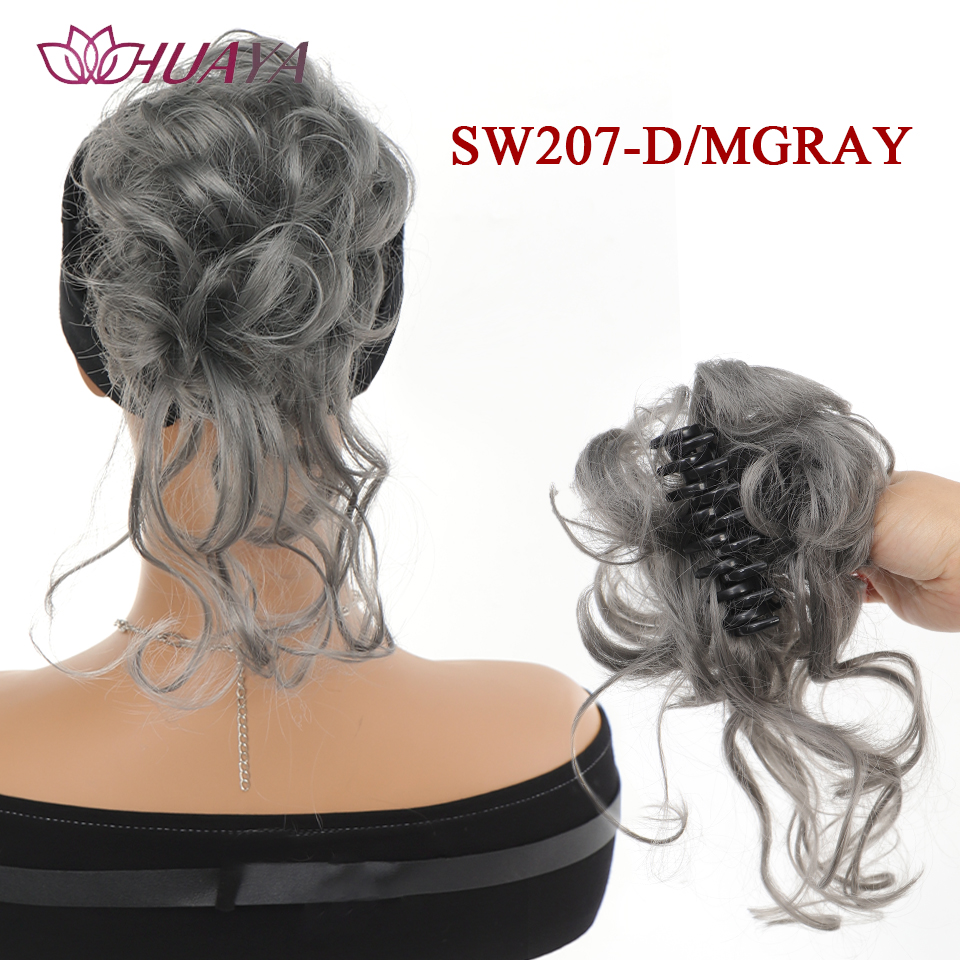 Moño de pelo sintético para mujer, moño desordenado, extensiones de cabello Updo despejadas con Clip de garra, horquillas rizadas, negro y marrón