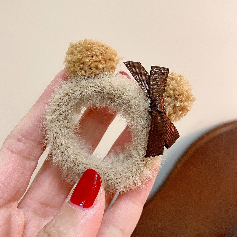 Schattige Beer Winter Wol Haar Ties Meisjes Elastische Haarbanden Kind Paardenstaart Haarband Peuter Haaraccessoires Hoofdband Voor Kinderen: 5