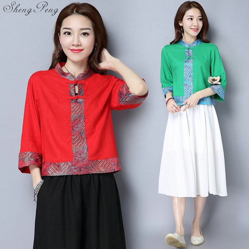 Traditionele chinese kleding voor vrouwen cheongsam top mandarijn kraag womens tops en blouses oosterse China kleding Q662