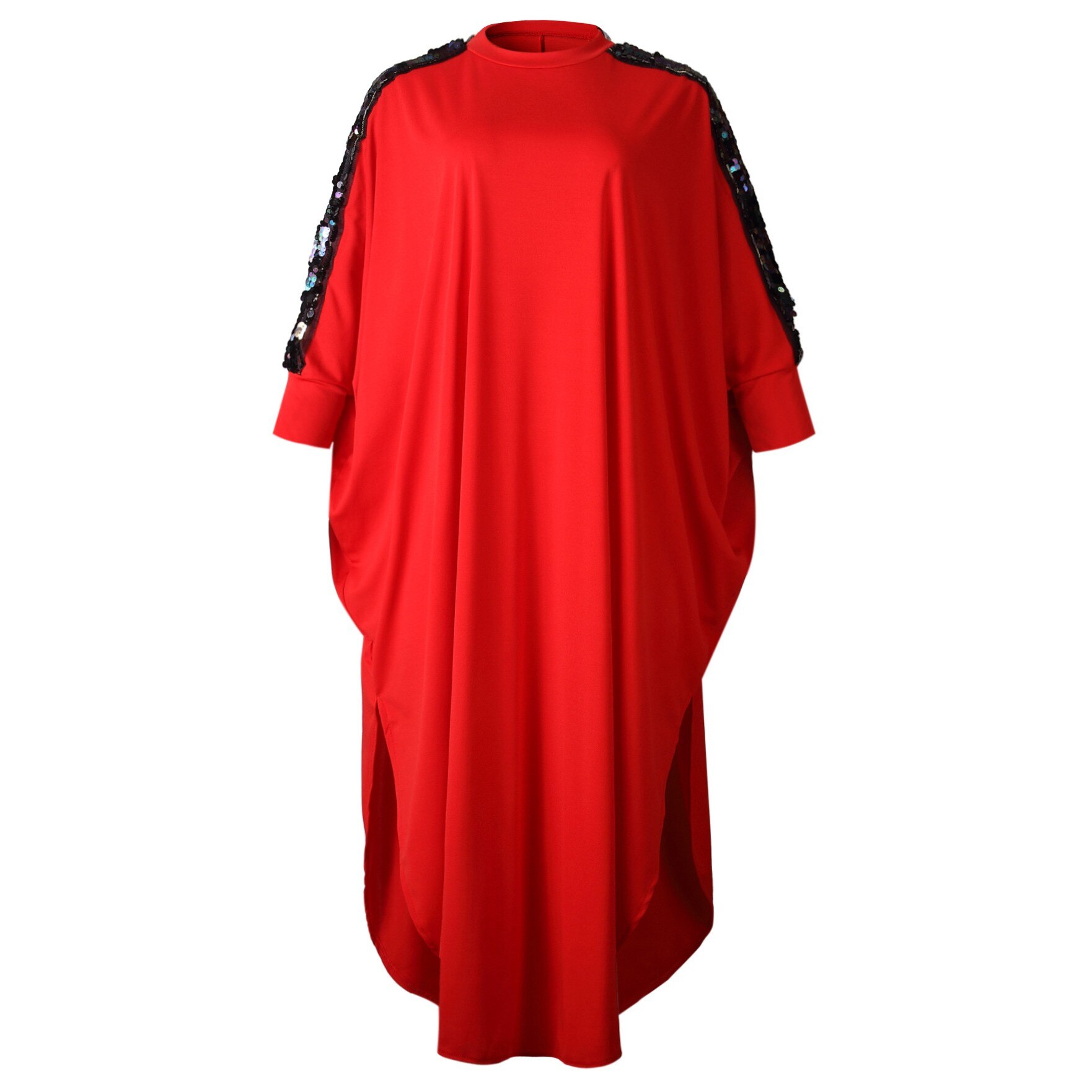 Losse Vrouwen Lovertjes Gewaden Jurk Batwing Solid Maxi Lange Femme Vestidos Zomer Herfst Partij Elegante Jurken: Rood / L