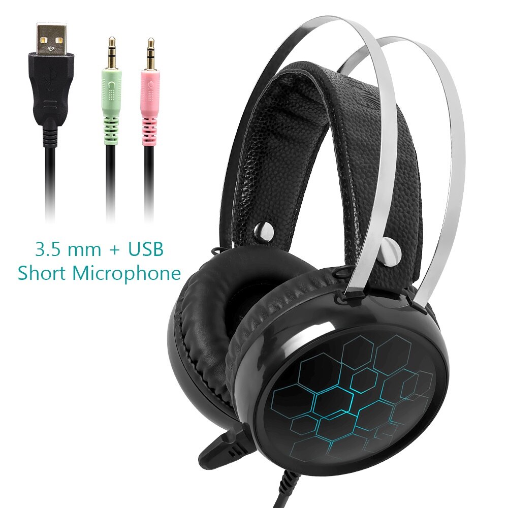 spilling hodetelefon 3.5mm usb kablet ledet lys øretelefon stereo omgi gamer headset med mikrofon til pc datamaskin bærbar pc  ps4: 3.5mm korte mikrofoner