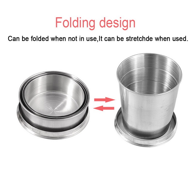 Taza plegable de acero inoxidable con llavero, vasos plegables telescópicos retráctiles portátiles, taza para beber agua para exteriores