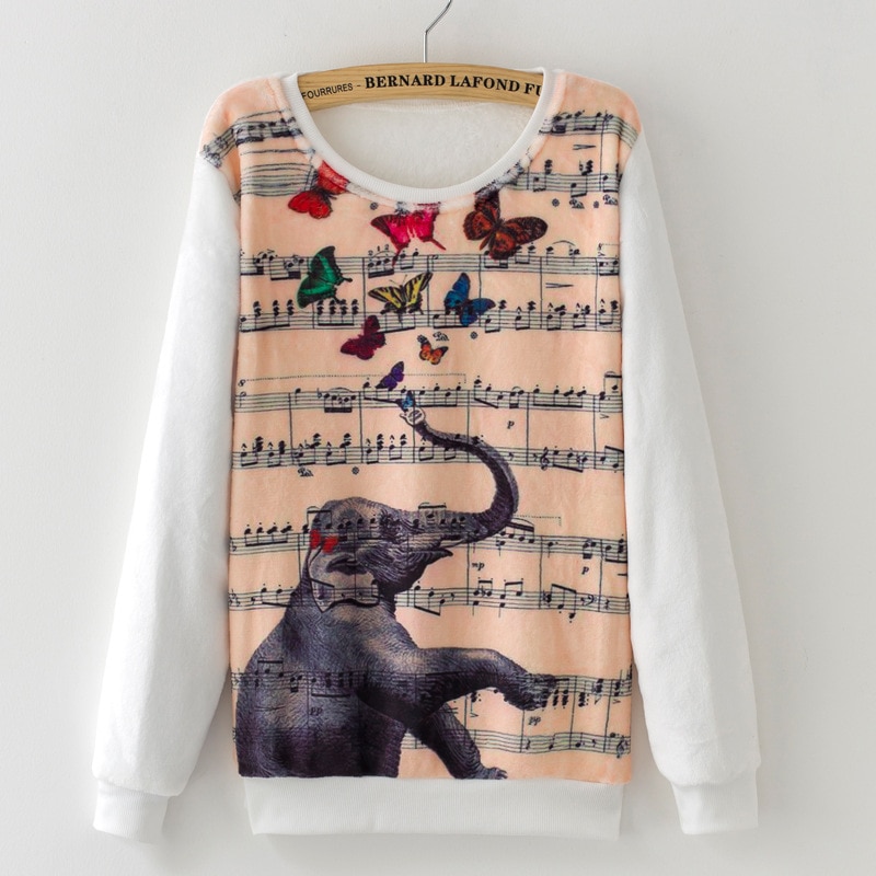 Hiver Harajuku femmes pull éléphant chien impression numérique hauts femme rouge à lèvres flanelle pulls femme dame pulls: XAM31E