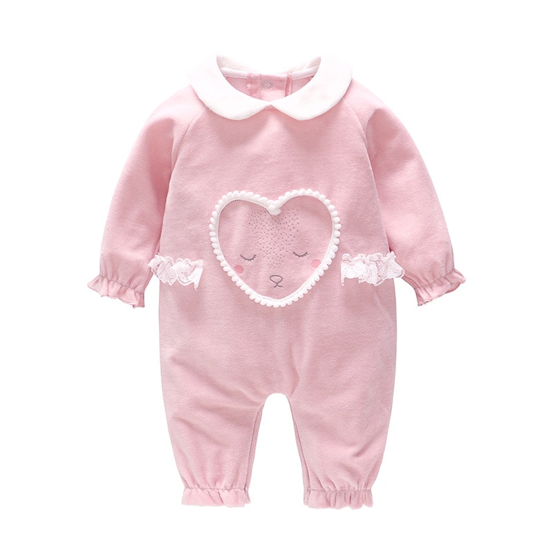 Vlinder baby girl rompers babyklær høst baby girl jumpsuits rosa kjærlighet fløyel baby baby girl jumpsuits 6 ~ 24 m