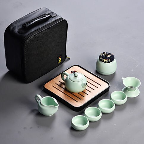 Set of ceramic travel kungfu tea set Simple tea brewing set for outdoor tourism