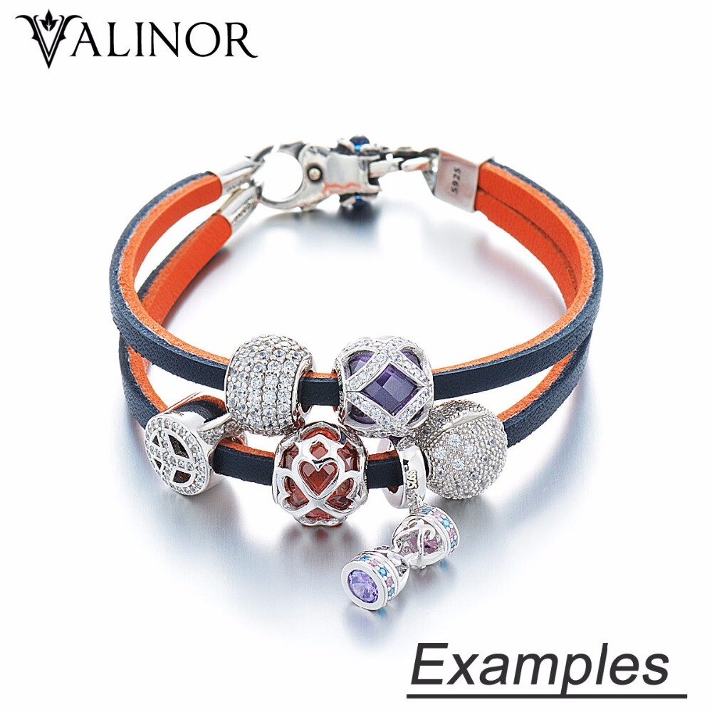 Blue orange dubbele Laag van de eerste laag van lederen armband 925 sterling Zilveren Armbanden SCNP001