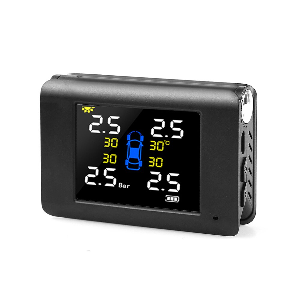 TPMS Solar Power Tyre Pressure Monitoring System with 4 Sensors LCD Real-time Display Car Tire Pressure Auto Alarm System