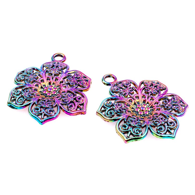 5pcs/lot Rainbow Color Zinc Alloy Flower pendant Charms fit Necklace Halloween Christmas pendant women's Men jewelry