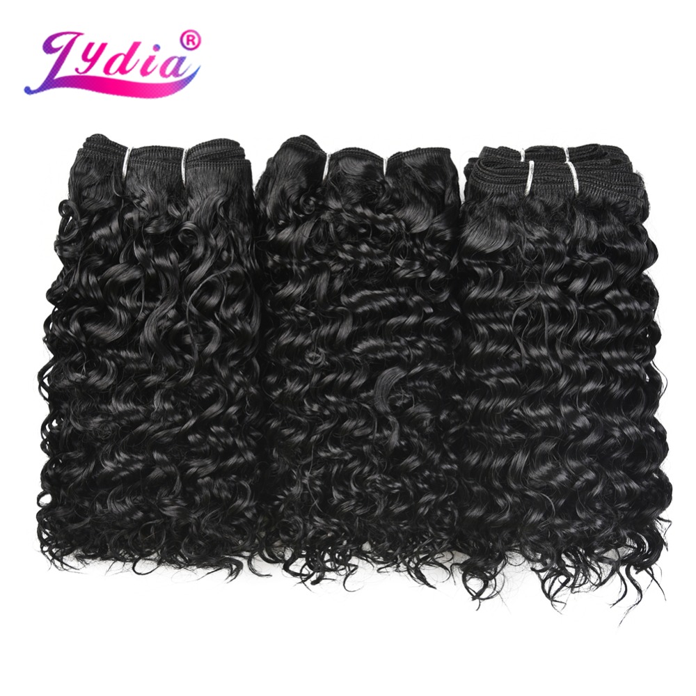 Lydia Synthetic Water Wave Hair Bundles 10 Inch 100g/Bundle Natural Black Pure Color Weave 3 Bundles/Pack Double Weft