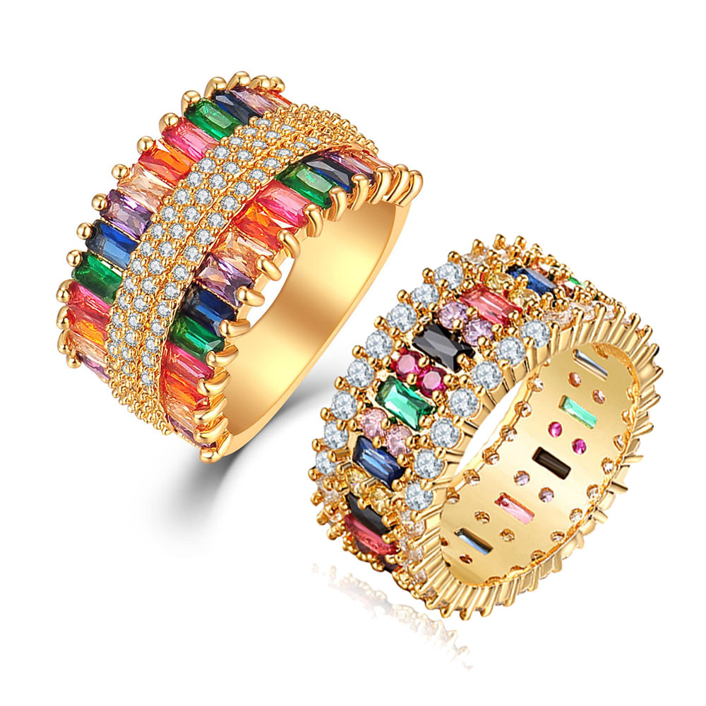 Anelli di pietra arcobaleno colorato della boemia per le donne Ice Out CZ Boho gioielli accessori di lusso regalo di cristallo all&#39;ingrosso per ragazza KBR428