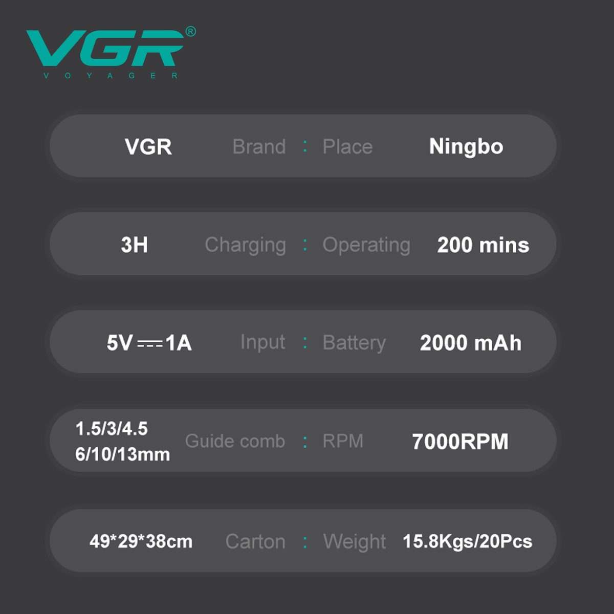 VGR 196 gradient color men's hair trimmer, high-end hair trimmer, intelligent digital display, electric hair clipper, home elect
