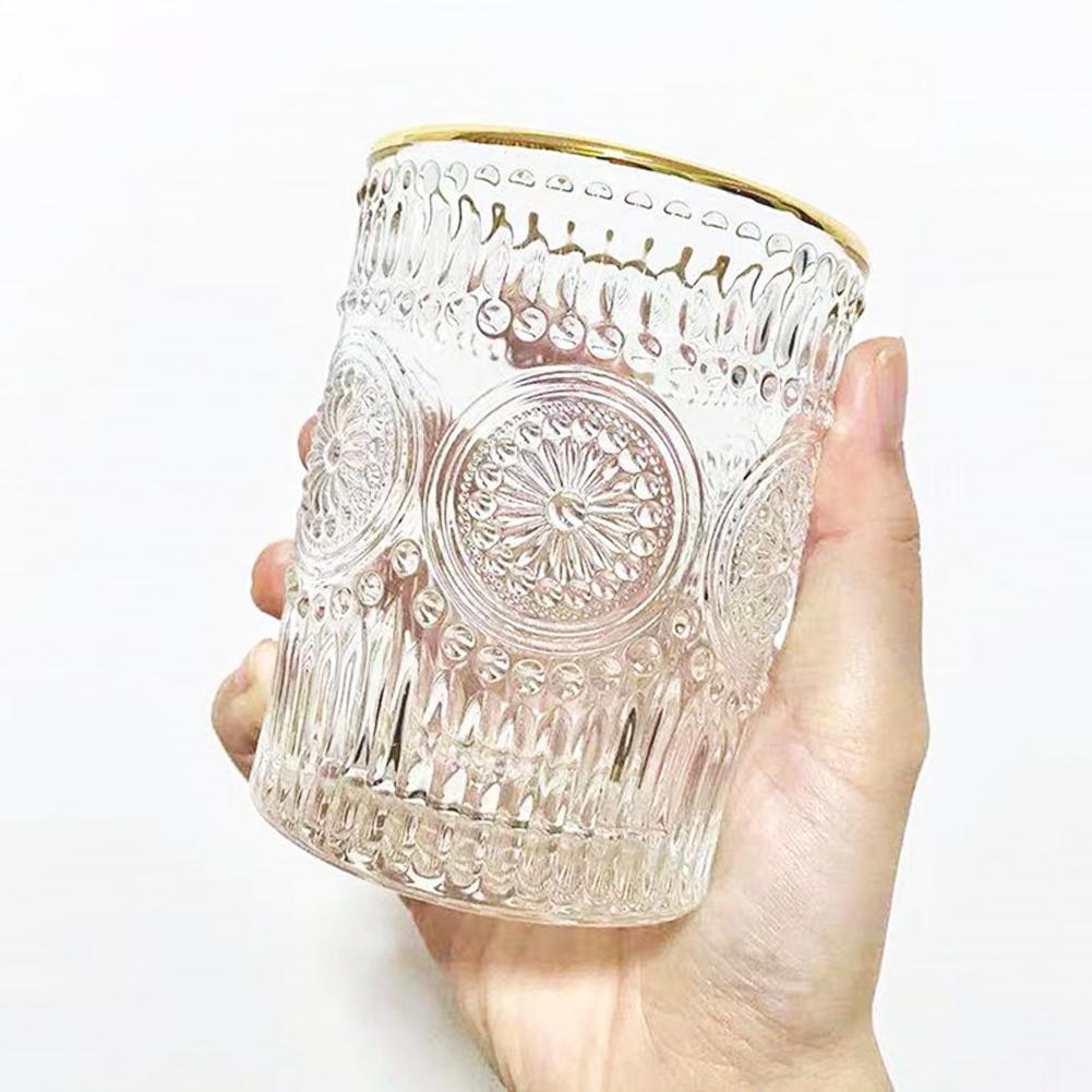 260/380ml glass kaffekrus årgang solsikke gravert forgylt glass kopp kaffe vin klart krus vasos de vidrio бокалы для вина