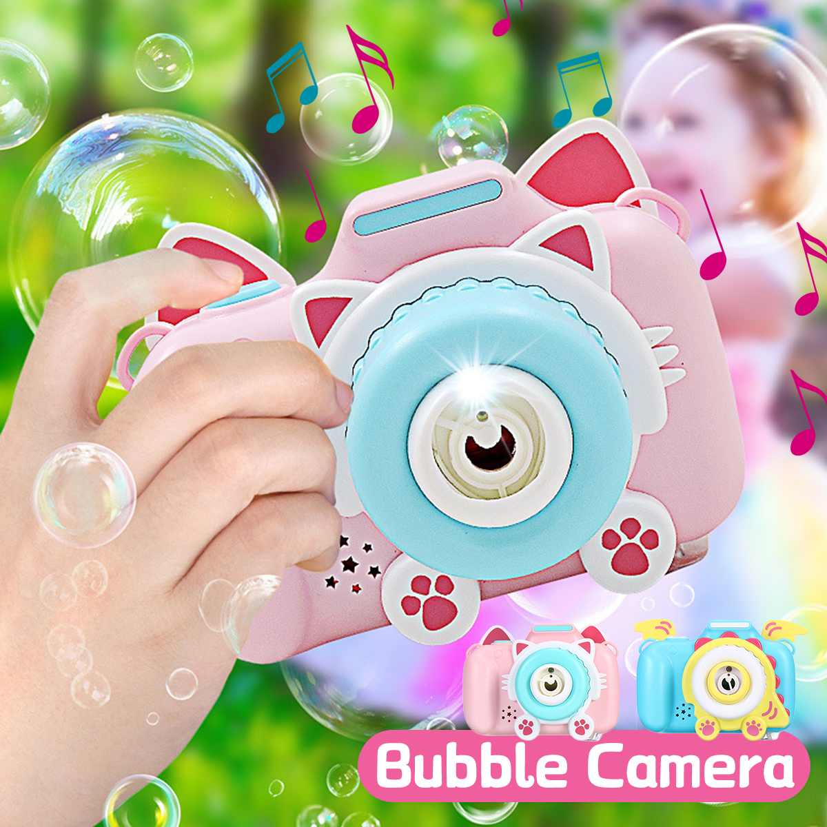 Carino Bolla Del Fumetto Della Macchina Fotografica Del Bambino di Musica della Macchina Della Bolla Con La Luce Esterna Automatica Bubble Maker Bambini Giocattoli Regalo Per La Ragazza amico