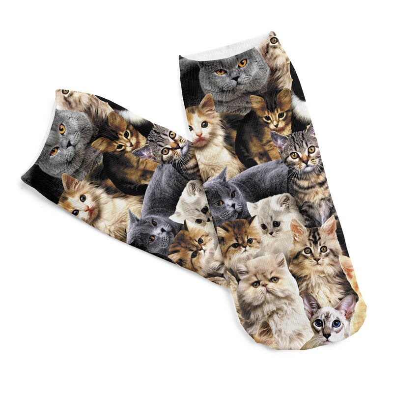 1 Paar Leuke Vele Puppy Katten Gedrukt Katoenen Sokken voor Kids Kinderen Meias Calcetines Bebe Lage Ankle 3D Sokken 19 cm lengte