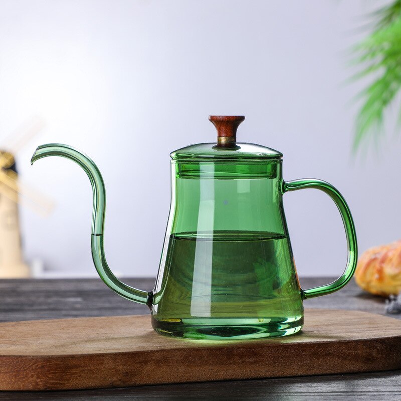 Hand-made Glass Gooseneck Hand Drip Coffee Pot Heat-resistant Glass Pour Over Coffee Tea Kettle Maker for Cafe Barista Gas Stove: 350Ml Green