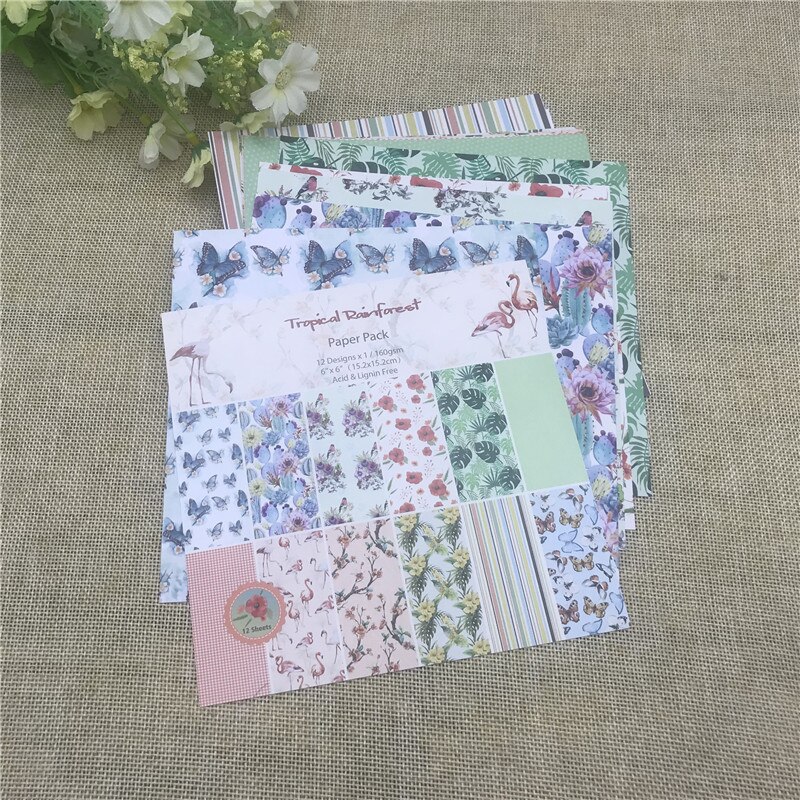 12pc flower tropical raimforest patterned paper Scrapbooking paper pack handmade craft paper craft Background pad