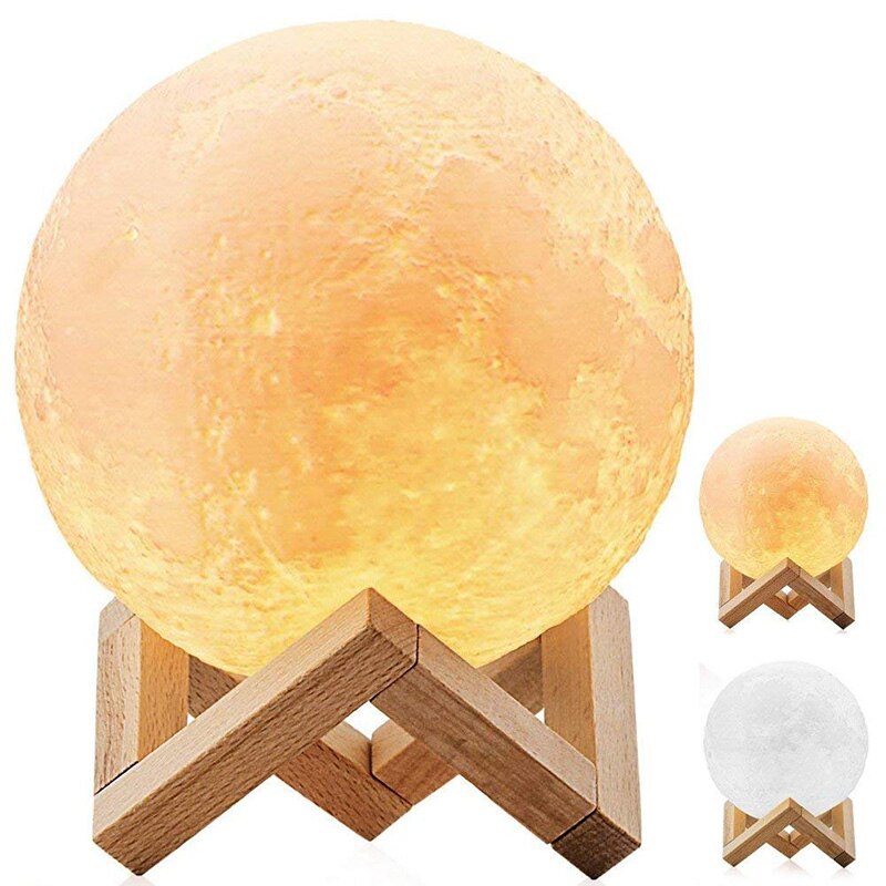 lámpara de luna de forma redonda impresión 3D lámpara de luz Led de Luna recargable por USB, para decoración del hogar y para enamorados, padres, amigo