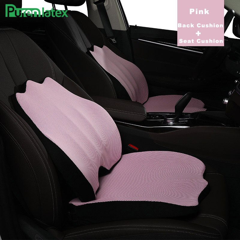 Purenlatex memory foam hovedpude sæde rygpude beskytter nakke cervikal halebenet pude til iskias og rygsmerter: Lyserød 2 stk sæt