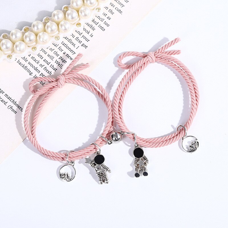2 Stks/paar Elastische Touw Paar Armband Astronaut Mountain Zee Hanger Magnetische Armband Lover Braslet Vriendschap Sieraden Voor Haar