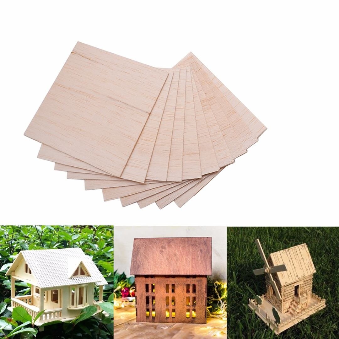 10 Uds. 100x100x2mm placa de madera modelo Balsa hojas de madera DIY casa barco avión