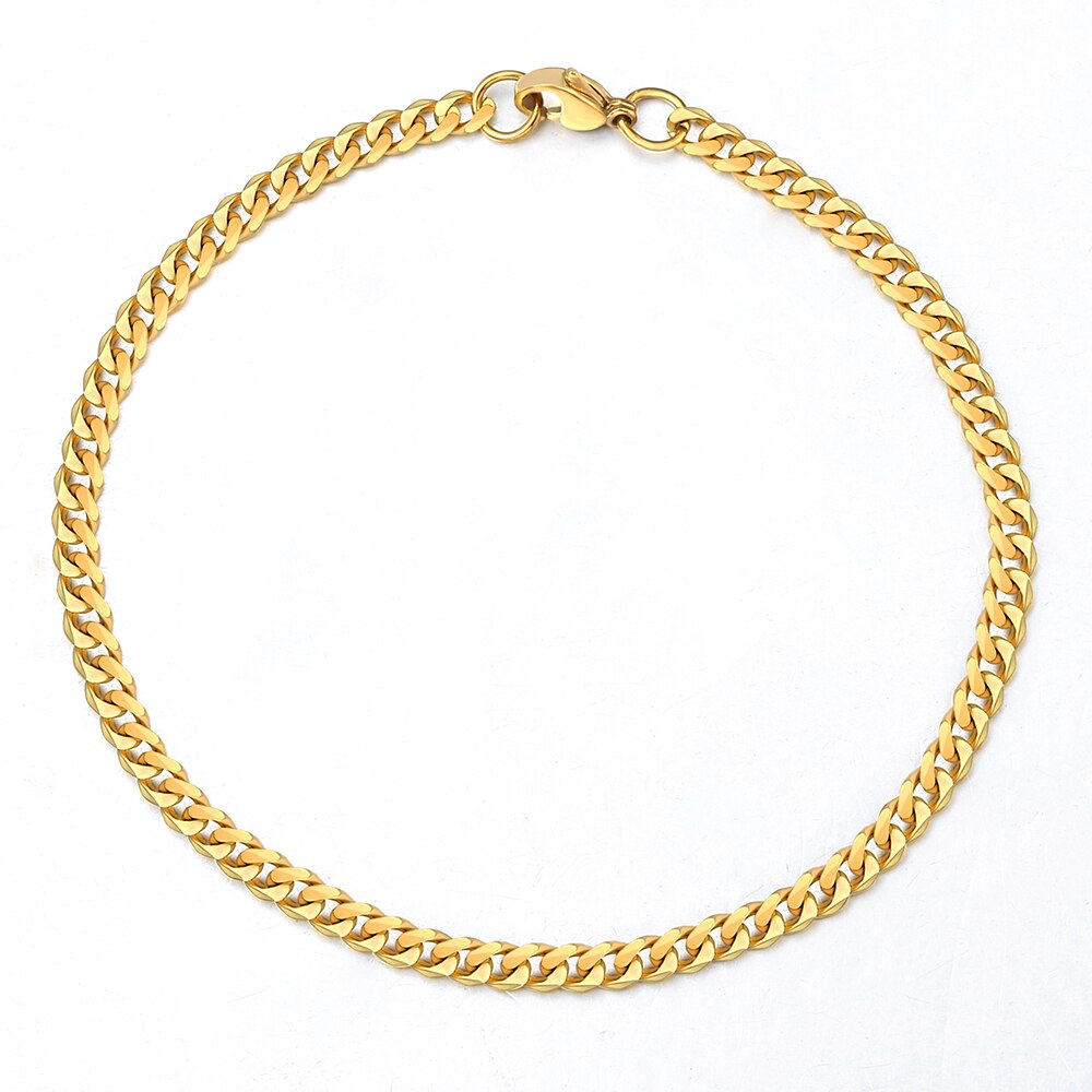 Bracelet de cheville 3/5/7mm pour femmes filles gourmette chaîne à maillons cubaine acier inoxydable femmes chaînes bijoux 10 pouces usage quotidien DKAM05: 3mm Gold KB245