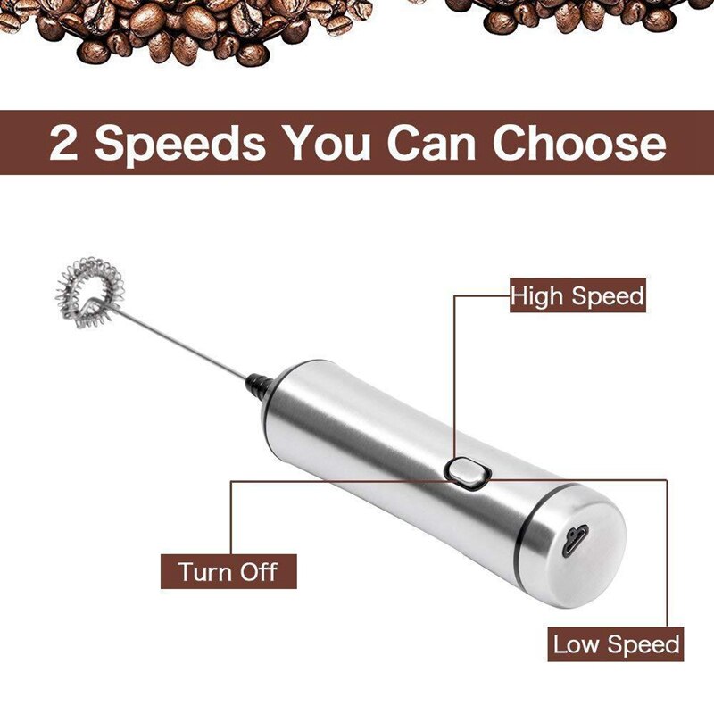 Usb Oplaadbare Dubbele Lente Garde Hoofd Elektrische Melkopschuimer Roestvrij Staal Handheld Melkschuimer Drink Mixer Twee Snelheden