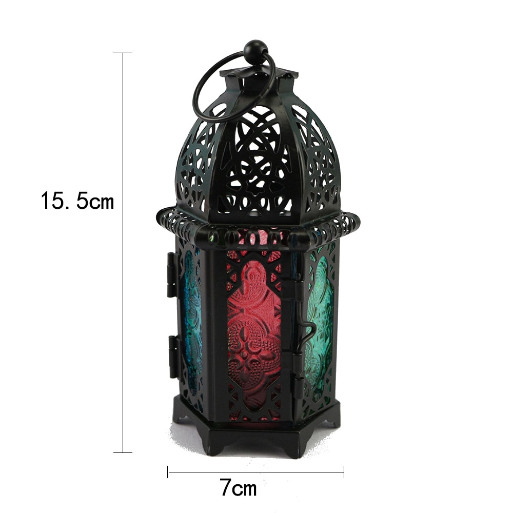 Klassieke Marokkaanse Stijl Hollow Kaarshouder Winddicht Kaarshouder Opknoping Lantaarn Smeedijzeren Glas Lantaarn Kandelaar