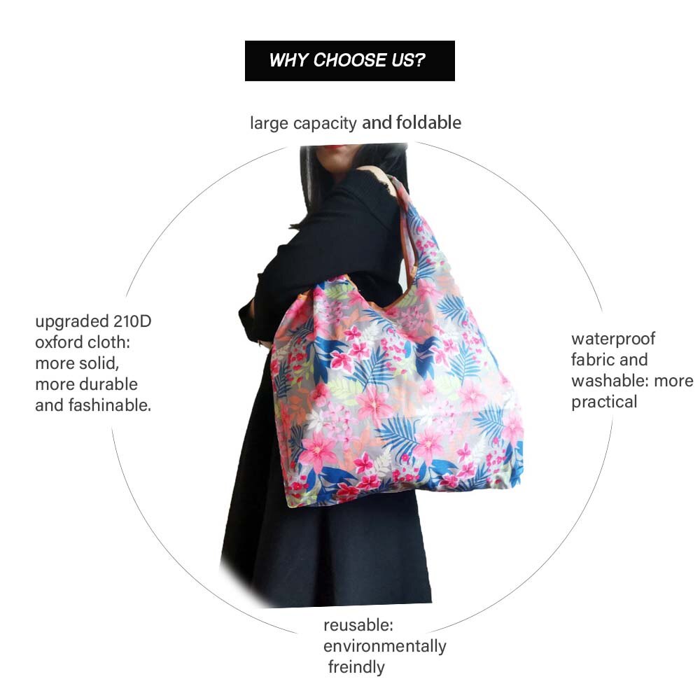 Sacs de courses réutilisables, sacs pliables en polyester, sacs de courses écologiques, sacs d'épicerie de grande capacité, sacs de courses pliables, fourre-tout