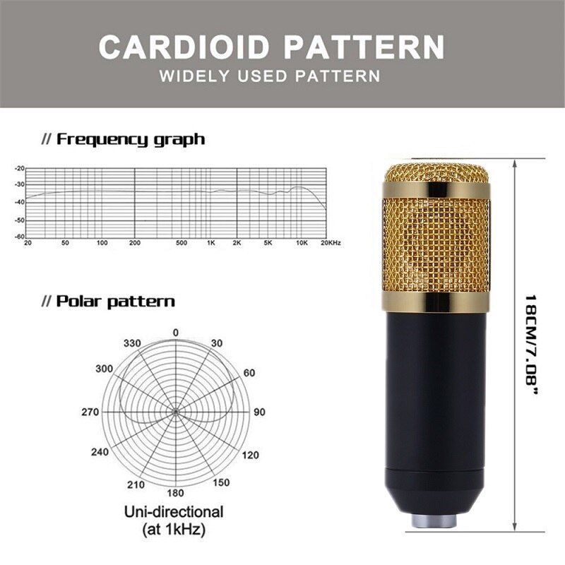 COOL DIER BM800 Condenser Microphone Mikrofon Condenser Sound Recording MIC With Shock Mount For Radio Braodcasting