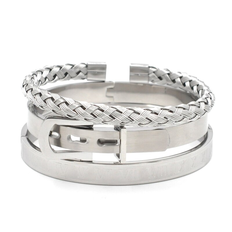 Królewskie cyfry rzymskie bransoletki i bransolety bransoletka kochanka bransoletka męska dla mężczyzn bransoleta ze stali nierdzewnej prostokąt Pulseira: 3 pcs silver color