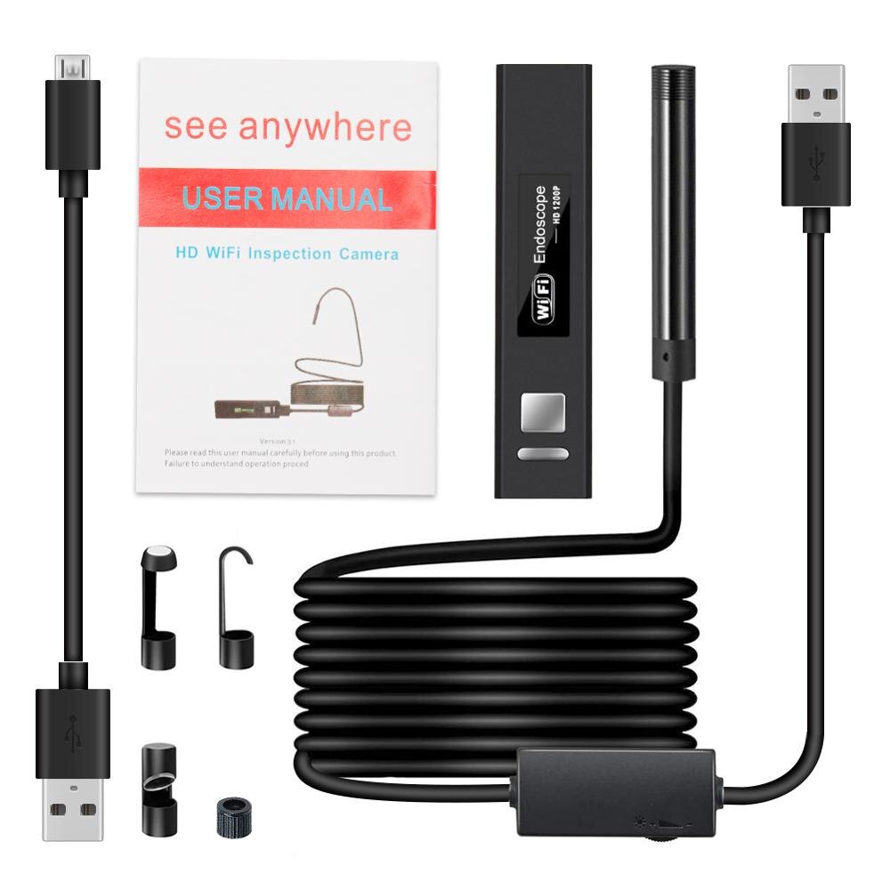 Wireless Endoscope 2MP IP68 8mm Waterproof Wifi Borescope Far Focal Car Inspection Flexible Mini Camera for IOS Android PC