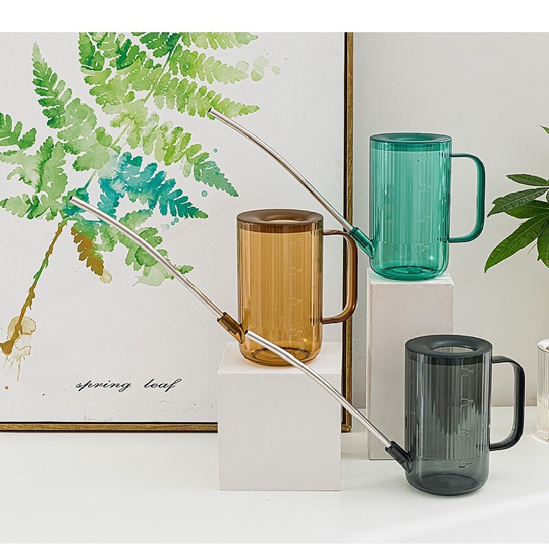 Latas de agua de 1L, de boca larga, macetas de riego de flores, suministros de jardinería, regadera de plantas, verde/gris/marrón