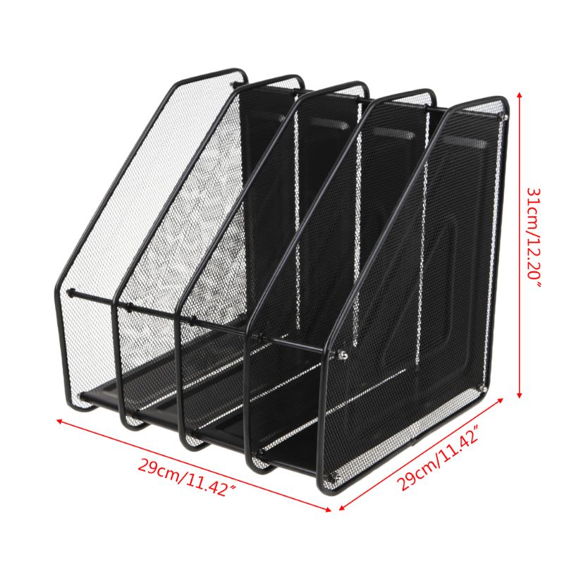 4 Column Metal Mesh File Holder Document Rack Letter Magazine Newspaper Tray for Desk Organizer Home Office Supplies