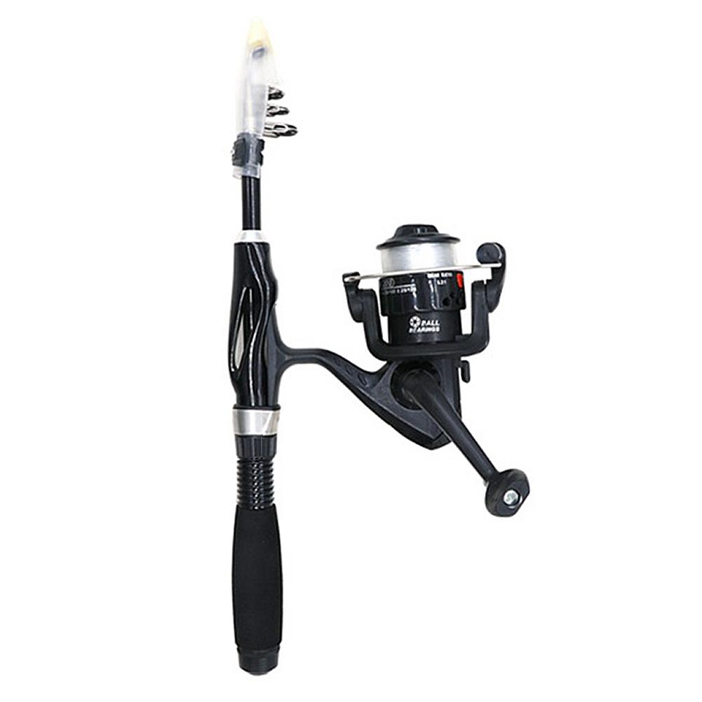 Mini Telescopic Fishing Pole with Reel Bait Box Portable Fishing Rod Kit for Children: black