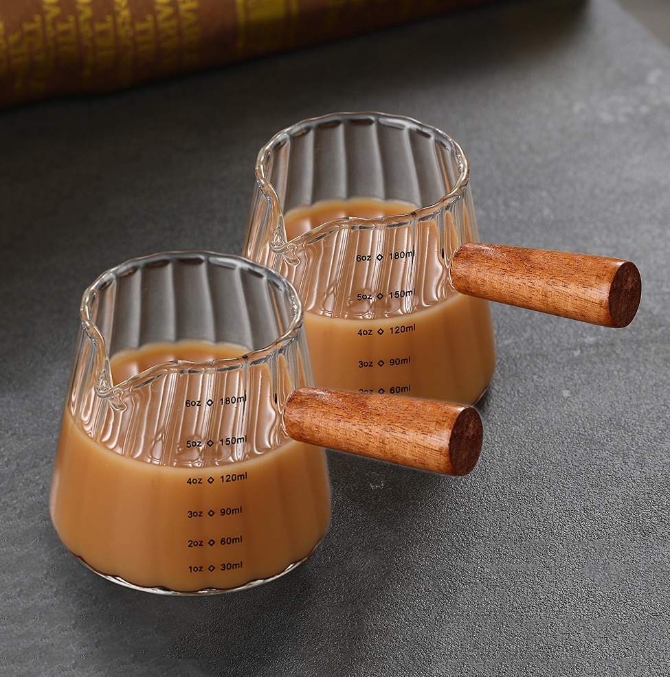180 ml Holzgriff Glas Espresso Messbecher Kaffee Extraktion Tasse mit skala Hohe Temperatur Widerstand Milch Krug Messen Becher: Dark Khaki
