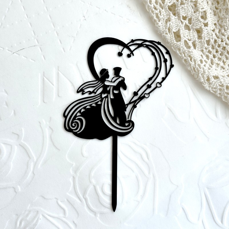 Ins 15 tyyliä herra ja rouva hääjuhlakakun koriste musta akryyli hääkohtaus kakkutarvikkeet hääjuhlakakun koristeluun: Tumma khaki