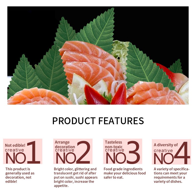 200 stk grønne blade japansk mad sushi dekoration blade sushi plast blad sashimi dekor værktøjer sushi blad dekoration