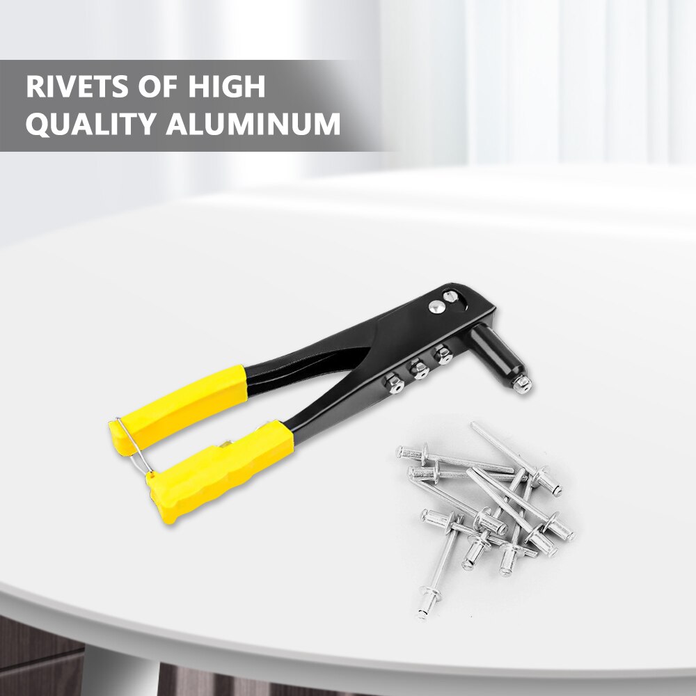 Rivet Gun Kit Heavy Duty Single Hand Manual Riveter with 4 Interchangeable Heads 3/32 Inch 1/8 Inhc 5/32 Inch 3/16 Inch